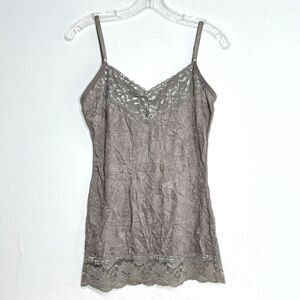 Dress Barn Vintage Y2K Lace Trim Crinkle Cami Babydoll Tank Top Deadstock NWT
